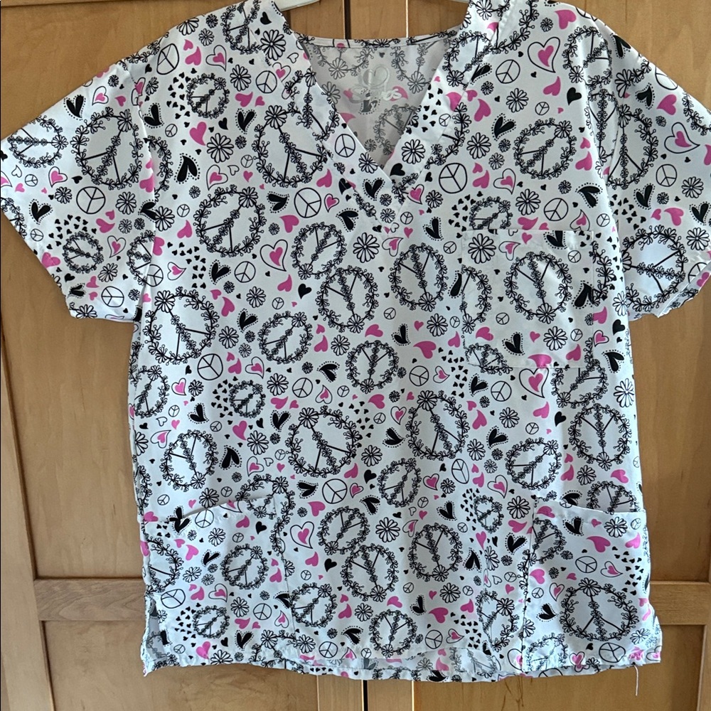 Peace and Love Print Scrub Top